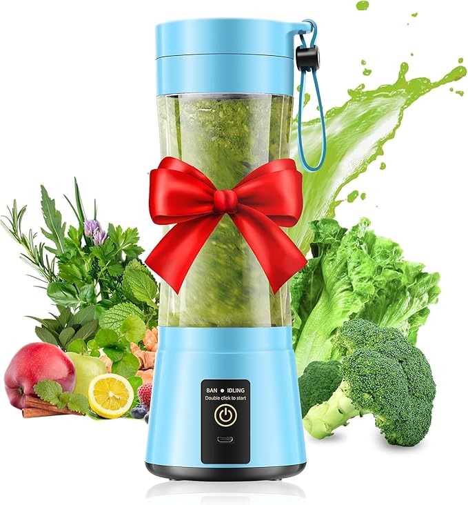 Cordless Personal Size Portable Blender - 12 Oz Blender for Smoothies and Shakes with BPA Free Traveling Juice Cup, 6 Blades for Powerful Blending, Suit for Sports/Travel/Home