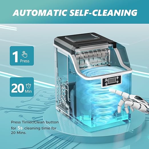 EUHOMY Ice Cube Maker Machine Countertop, 2 Ways to Add Water, 45Lbs/Day 24 Pcs Ready in 13 Mins, Self-Cleaning Portable Compact, with Ice Scoop & Basket, Perfect for Home/Kitchen/Office/Bar