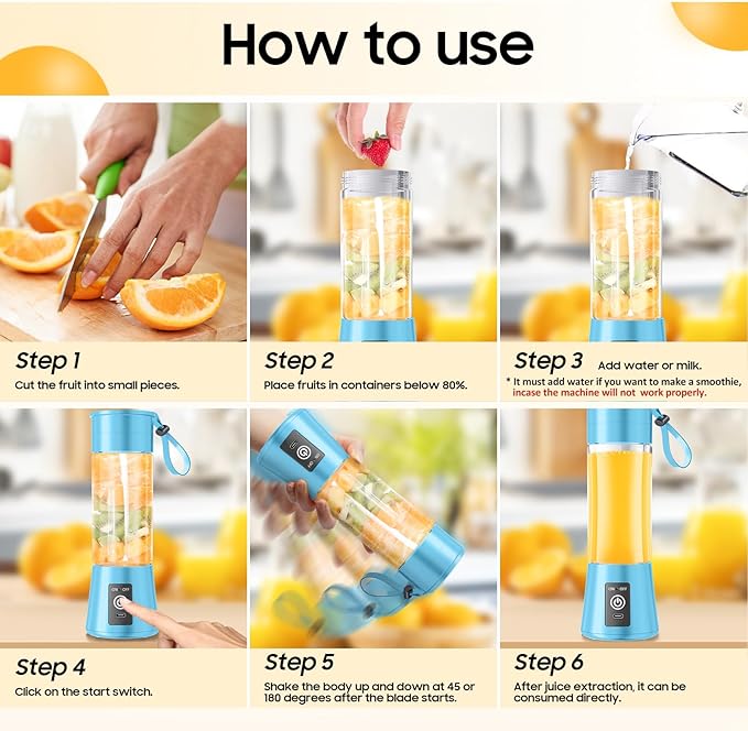 Portable Blender for Smoothies & Shakes - Cordless Personal Size Mini Blender with BAP Free Juice Cup, USB Rechargeable Suit for Sports/Picnic