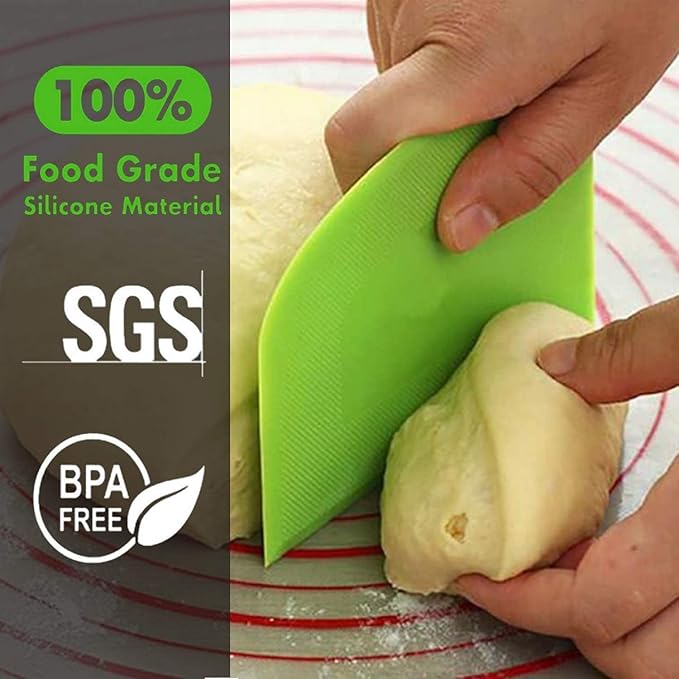 SURDOCA Dough Scraper Bench Scraper - 3P 4.7x3.7" Plastic Flexible Bowl Scraper, Sharp Edge & Angles Cake Scraper. Non-Slip Bakeware Decorating Tools Sculpting & Modeling Tools - White+Pink+White
