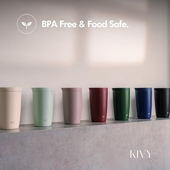 KIVY Thermos Mug 12oz [COFFEE MUG TO GO] - Insulated Stainless Steel Thermal Coffee & Tea Mug Dishwasher Safe & Leak Proof - Travel Mug - Coffee Cup - Drinking Mug Hot & Cold Beverages - Dark Blue