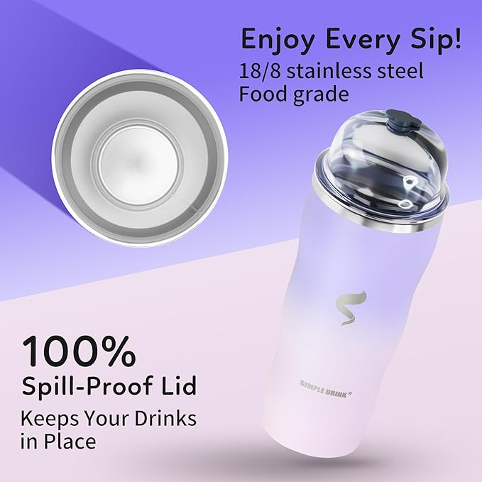 20Oz Insulated Tumbler With Straw And Lid,Stainless Steel Coffee Cup, Double Wall Vacuum Travel Mug,Spill proof Iced Coffee Tumbler, Mom tumbler, White Pouple Tumbler