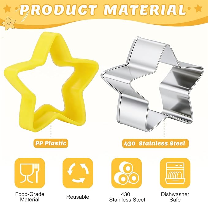 Nifogo Star Cookie Cutters 5 Pcs, Mini Small Large Sizes Stainless Steel Sandwich Cutter, Vegetable Fruit Cutters Shapes for Kids Boys Girls