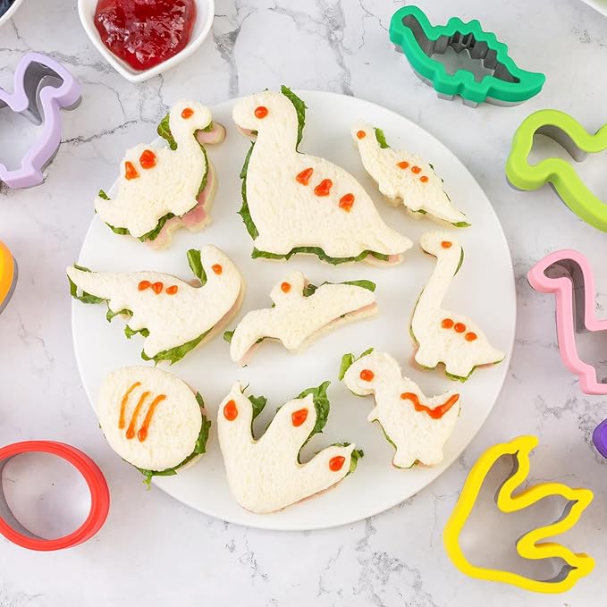 Dinosaur Cookie Cutters 9 Set, Nifogo Stainless Steel Shaped Cookie Candy Food Cutters Molds for DIY, Kitchen, Baking, Kids Dinosaur Theme Birthday Party
