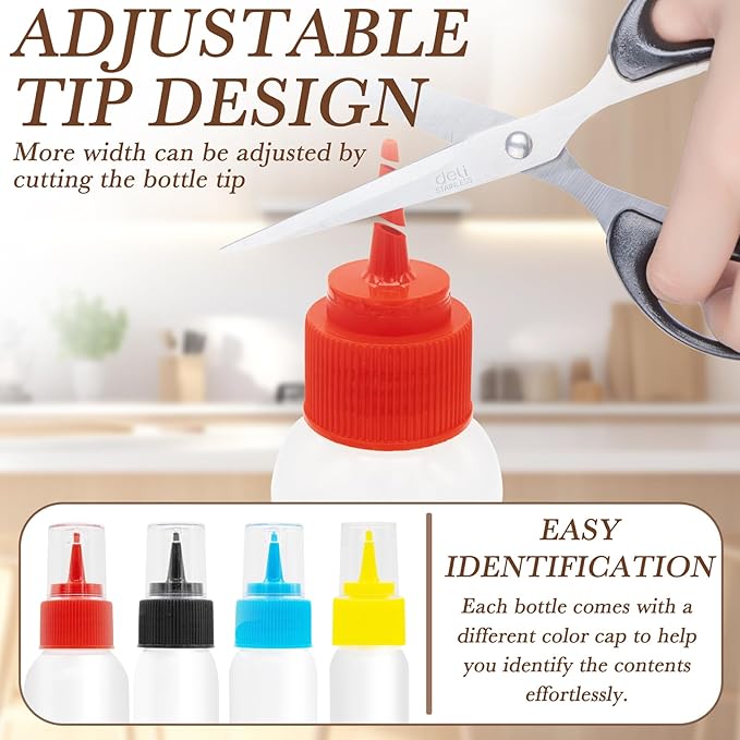 LhyBtm Icing Bottles Writer Bottles 6 Squeeze Applicator Jars with Needle, Brush and Funnel for Cookies Icing Cake Decorating Coloring Cookie Cutters Baking Decor Pancake