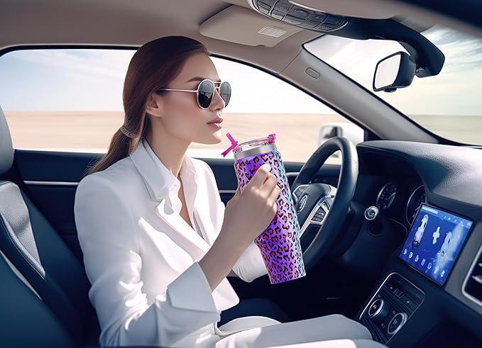 Meoky 40 oz Tumbler with Handle and Straw, Insulated Tumbler with Lid and Straw, Stainless Steel Travel Mug, Keeps Cold for 34 Hours, 100% Leak Proof, Fits in Car Cup Holder (Celebration)