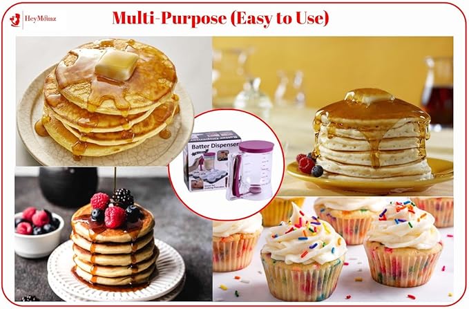 Pancake Batter Dispenser Spring-Loaded Handle for Pancake Waffle Maker or Griddle Mixer Cup & Kitchen Accessory Mixing Measuring & Cup Cake Baking (Purple)