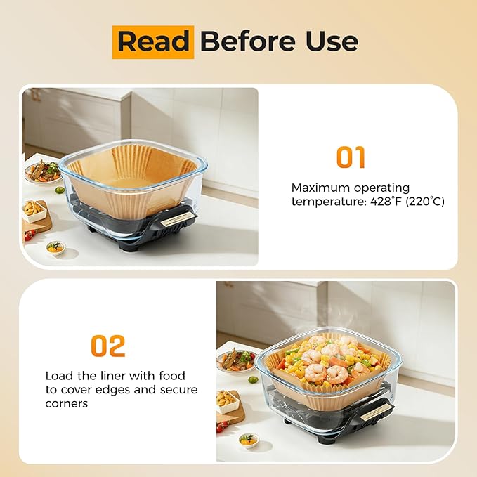Vailnd 300 Pcs Air Fryer Liners Disposable Fits for Ninja Crispi 4-in-1 Portable Glass, Square Parchment Paper Sheets for 4QT & 6 Cup Air Fryer Cooking System, Non-Stick AirFryer Liners Accessories