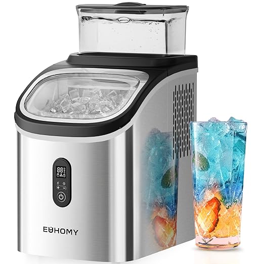 EUHOMY Ice Cube Maker Machine Countertop with External Water Tank, 2 Ways to Add Water, 34Lbs/Day, 16Pcs Ready in 7 Mins, Auto-Cleaning, with Ice Scoop & Basket, for Home/Kitchen/Office/Bar (Silver)