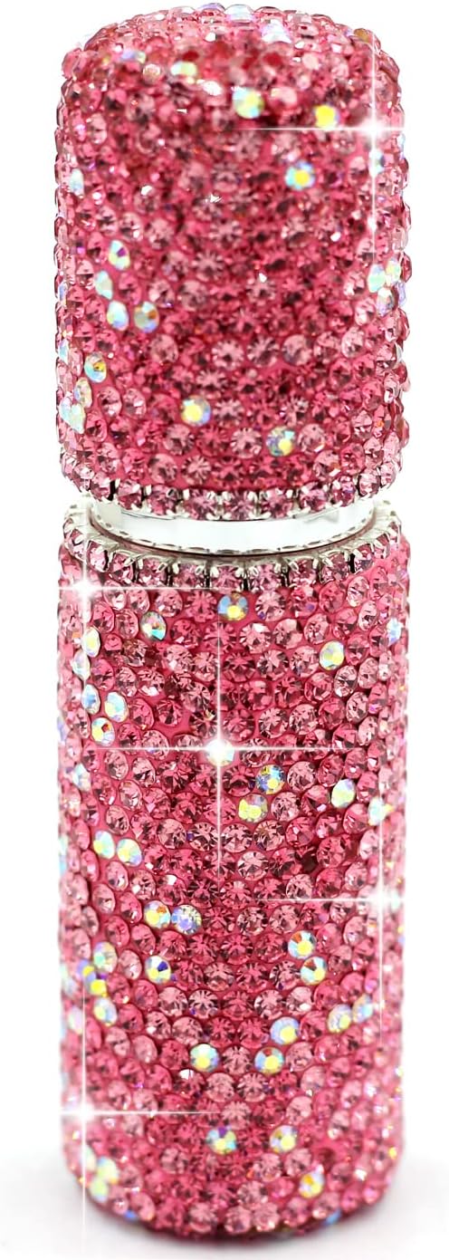 Rhinestone Empty Portable spray bottle, cosmetic Perfume spray bottle essential oil bottle glass perfume bottle 10ML (Pink)
