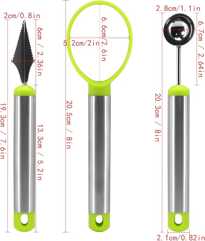 Cantaloupe cutter,watermelon baller,Set 3-in-1 Set for Home, Use for Hami melon、Fruit Cutting and Fruit Sacking Supplies Watermelon Digging Ball shaped triangular V-shaped watermelon tool