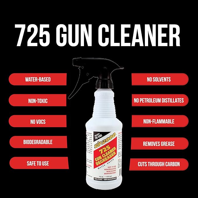 SLIP 2000 725 Gun Cleaner and Degreaser, Removes Deposits of Carbon, Grease, Grime, All Purpose Gun Cleaner, Trigger Spray Bottle, 16 fl oz