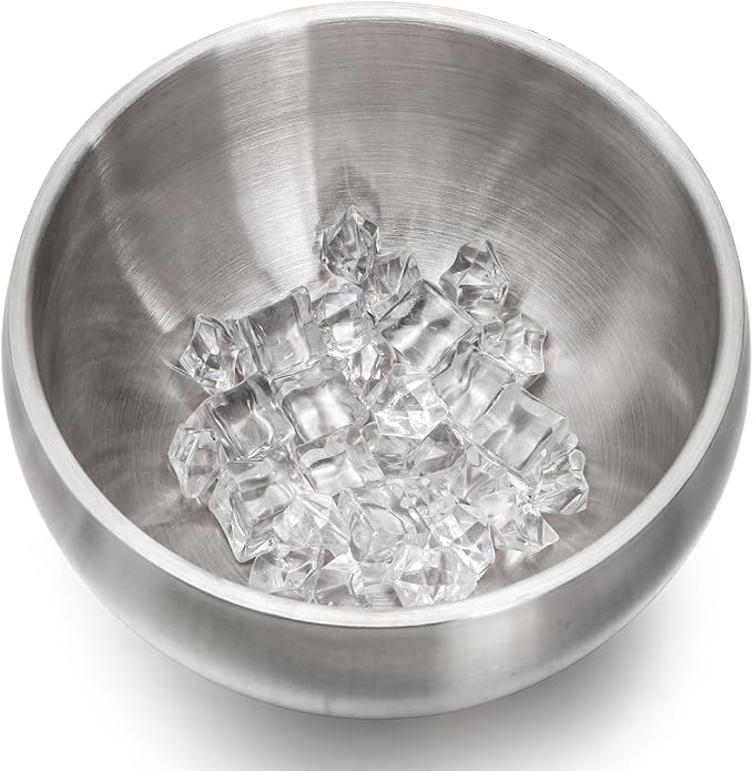 Yesland Ice Bucket with Lid, Double Insulation Ice Box Container Storage Box, 2 L Stainless Steel Ice Bucket Container with Ice Tong Scooper, Spherical Wine Champagne Barrel for Home Party Bar