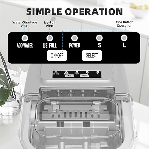 Antarctic Star Countertop Ice Maker, Portable Ice Machine with Carry Handle, 26.5Lbs/24H, 2 Sizes Bullet Ice, 8Cubes in 6 Mins Office/Kitchen/Bar Grey