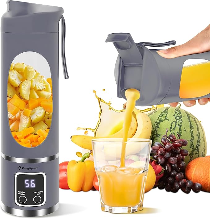 EASYSPEED Portable Blender Electric USB-C, 500ML Personal Juicer for Shakes and Smoothies, 12 Blades, 1500mAh Rechargeable, BPA Free, 18oz Small Blender with Leakproof Lid & Sip Spout, Mixing, Compact