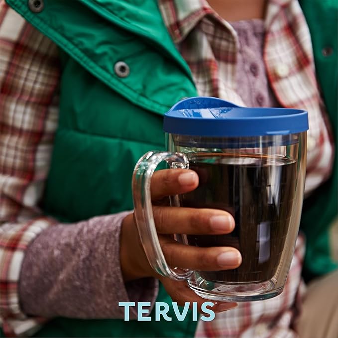 Tervis Clear & Colorful Lidded Made in USA Double Walled Insulated Tumbler Travel Cup Keeps Drinks Cold & Hot, 16oz Mug, Brown Lid