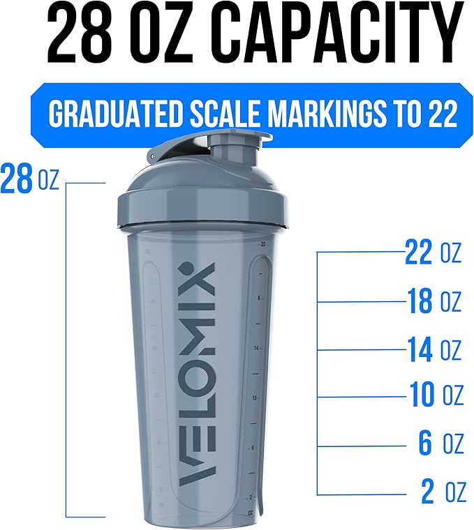 VELOMIX -4 PACK 28 Oz Protein Shaker Bottle for Protein Mixes - 4x Wire Whisk | Leak Proof Shaker Cups for Protein Shakes | Large, Stackable Protein Shaker Bottles Pack | Dishwasher Safe (Aqua Depths)