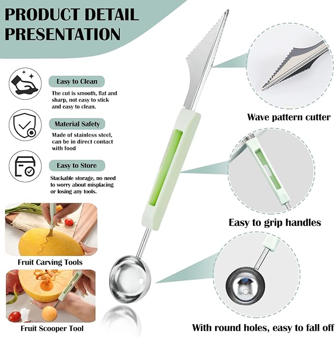 3-in-1 Watermelon Cutter Slicer Tool,Stainless Steel Watermelon Cutter Melon Baller Scoop Set Chriatmas Tree Popsicle Tool Watermelon Knife Fruit Slicer Fruit Carving Tools for Kitchen Utility Gadgets