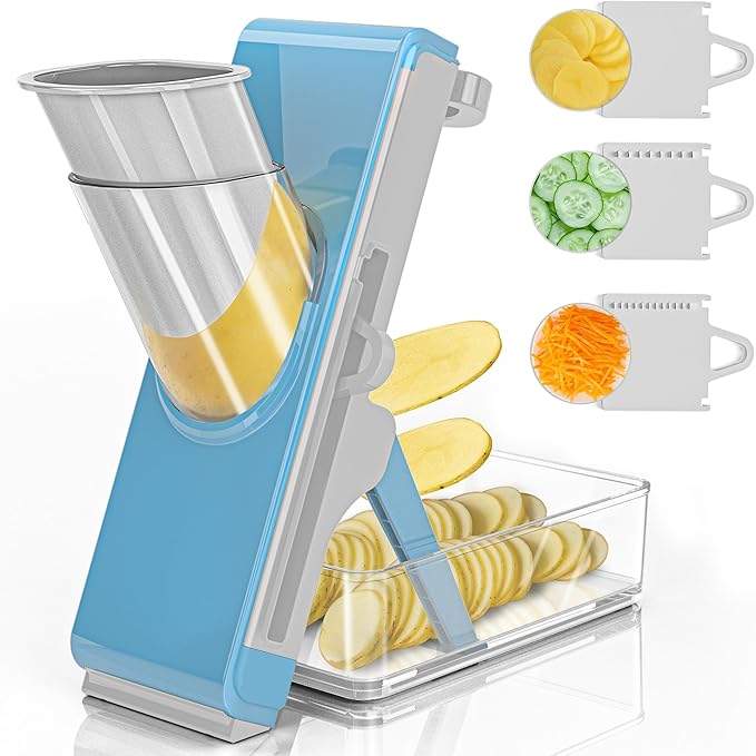 Eletronova Safe Mandoline Slicer for Kitchen, Vegetable Slicer for Kitchen，Kitchen Food Slicer, French Fry Cutter Julienne Dicer for Vegetables Grey (White & Green) (Gray & Light Blue)