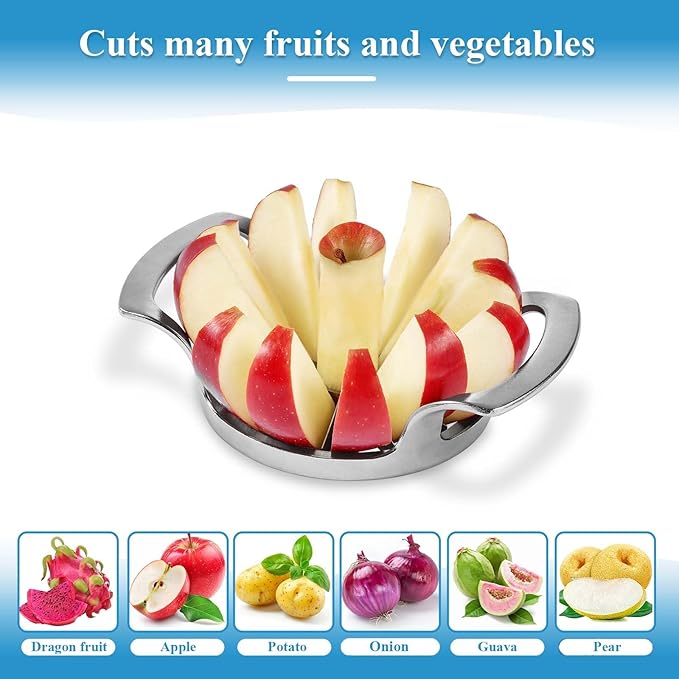 Apple Slicer and Corer,12-Blade Sharp Stainless Steel Fruit Cutter-Frosted Handle Comfortable to Use,Apple Core Remover Tool