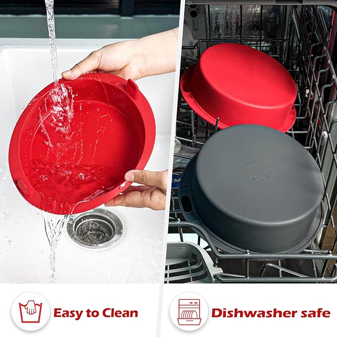 Webake 7 Inch Air Fryer Round Cake Pans for Baking, Nonstick Silicone Air Fryer Baking Pan Wih Handle, BPA Free Set of 2