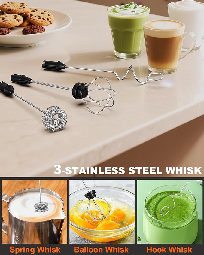 3-Speed Rechargeable Milk Frother with Storage Box, Dual Coil Whisk Coffee Frother Handheld - Portable Hand Frother Wand for Coffee Matcha Cappuccino & Hot Chocolate, Kitchen Gift Set