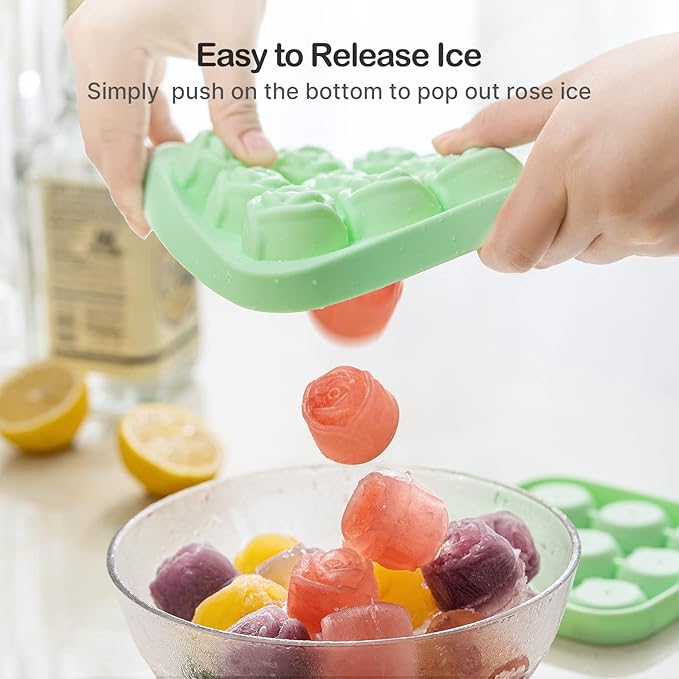 MEETRUE Rose Shaped Ice Cube Tray Silicone Ice Molds Making 9 x 1.2'' Rose Ice Cubes for the Freezer, Novelty Drink Tray for Chilled Cocktails Juice Drink