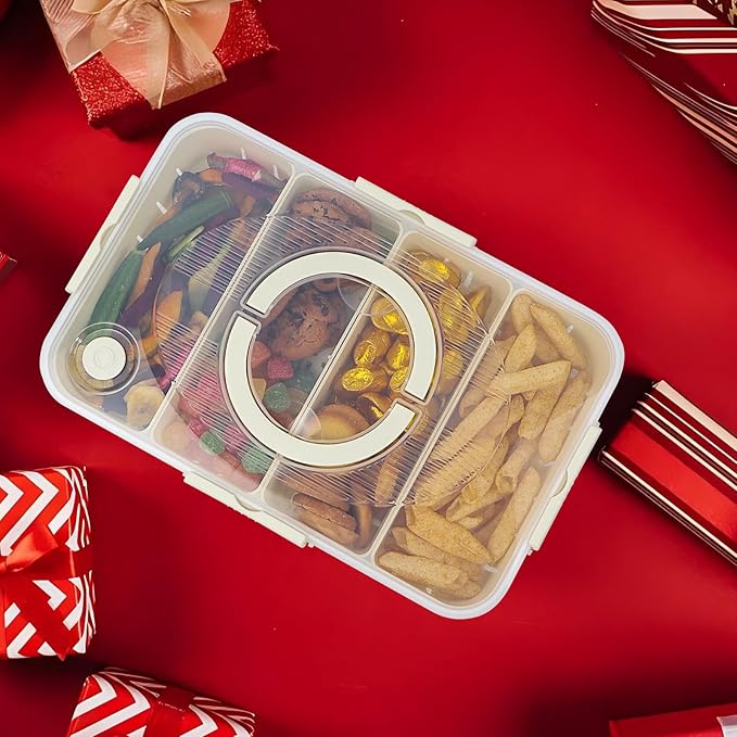 Snack Box Container, Dishwasher Safe Fruit Snack Containers, 2 Pack Divided Serving Tray with Lid for Veggie, Candy, Snackle Charcuterie Boxes for Kids, Adults,Travel and Picnic