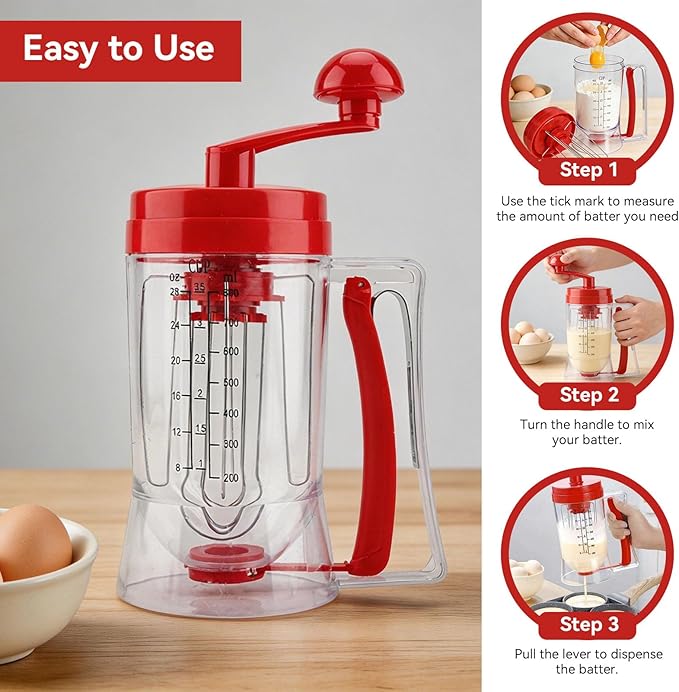 Pancake Batter Dispenser, Manual Pancake Cupcake Batter Mixer with Scale Hand Held Bakeware Maker Dispenser Blender Machine Baking Tool for Muffins Crepes Cake Waffles