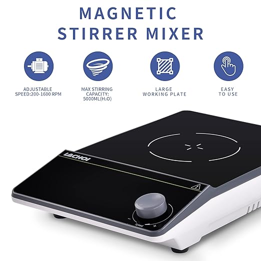 Magnetic Stirrer 5.9 inch Magnetic Stir Plate with Stir Bar 200-1600RPM Max Stirring Capacity 5000ml Magnetic Stir Plate Magnetic Mixer Lab Stirrers (No Heating)