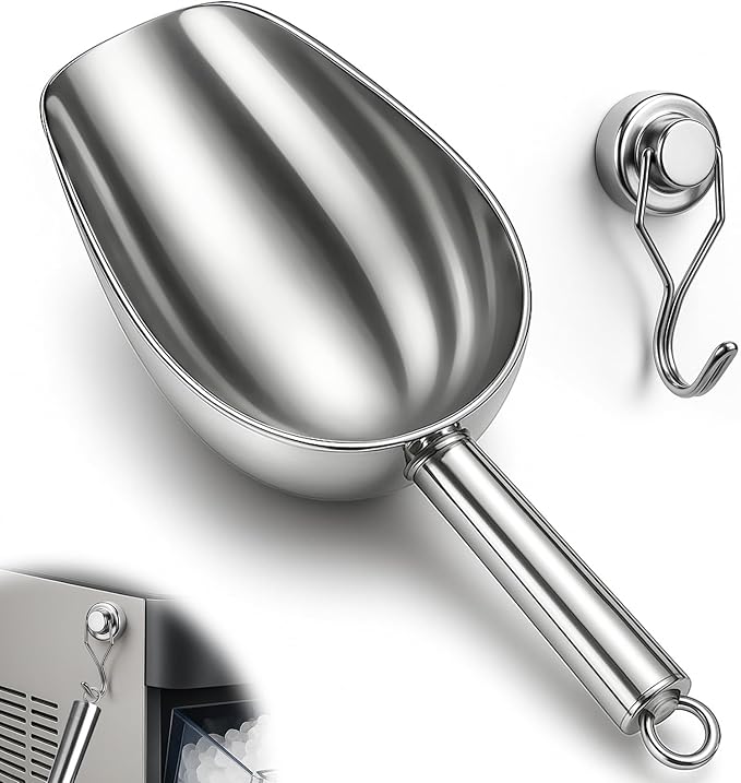 Stainless Steel Ice Scoop for Freezer with Magnetic Hook - Ice Scoop for GE Profile Opal 2.0 Nugget Ice Maker, for Kitchen Bar Party Accessories (12OZ-Silver)
