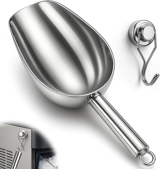 Stainless Steel Ice Scoop for Freezer with Magnetic Hook - Ice Scoop for GE Profile Opal 2.0 Nugget Ice Maker, for Kitchen Bar Party Accessories (12OZ-Silver)