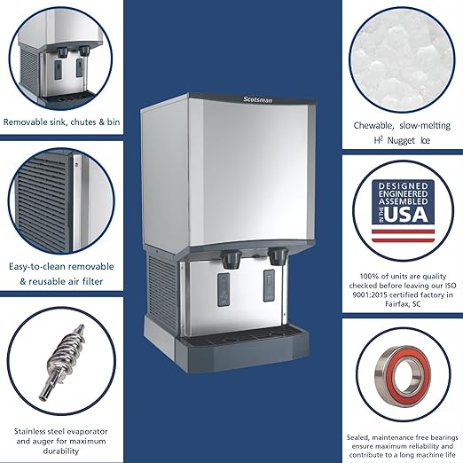 Scotsman Meridian Touchfree Countertop Nugget Ice Maker & Water Dispenser - 500 lb/Day, 40 lb Storage Bin, Stand w/Door