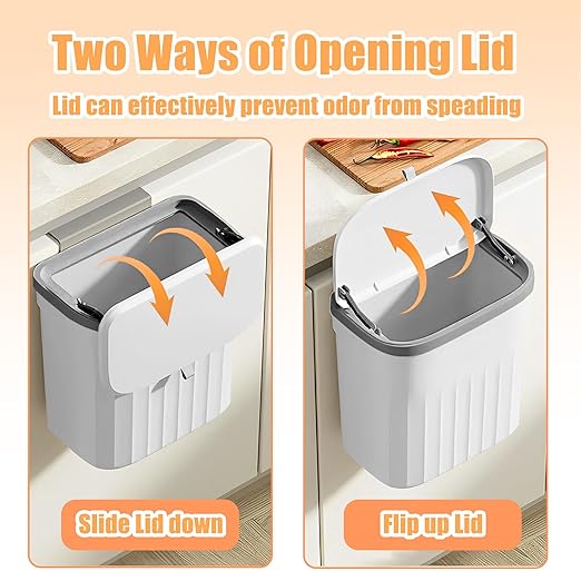Hanging Trash Can with Lid, 3.2Gallon Kitchen Compost Bin, Wall-Mounted Garbage Can, Small Trash Can Cabinet with 5 Rolls of Trash Bags for Kitchen Cupboard Rv Bedroom Office Bathroom Camping