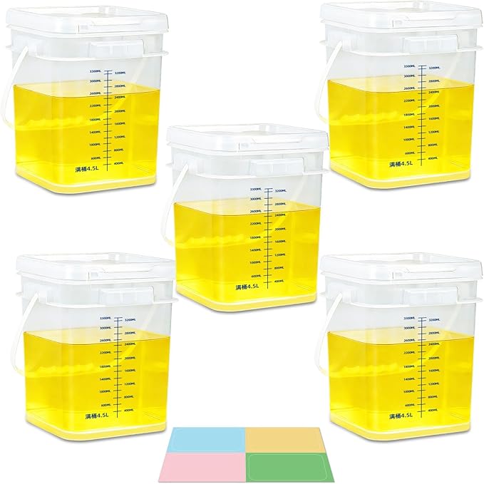 1 Gallon Square Food Storage Containers with Lids Clear Plastic Bucket 5 Pack Kitchen Storage