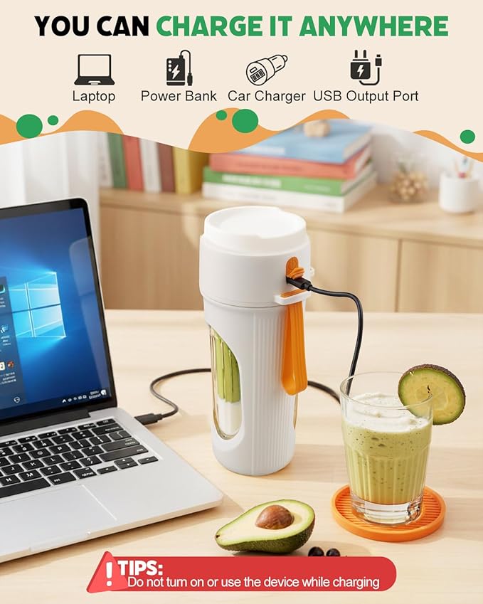 Tolaist Portable Blender for Smoothies, BPA Free Small Blender for Shakes and Fresh Juices, 15 Oz Dishwasher Safe Portable Bottle with 12-Blade, Rechargable Sport Bottle Compact and Easy to Clean