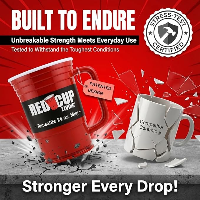 Red Cup Living 24Oz Party Mug Glass Tumbler- Reusable Unbreakable st patricks day accessories & spring break essentials Drinkware, Big Grip Tumbler,Root Beer Float Glasses - Pack of 2