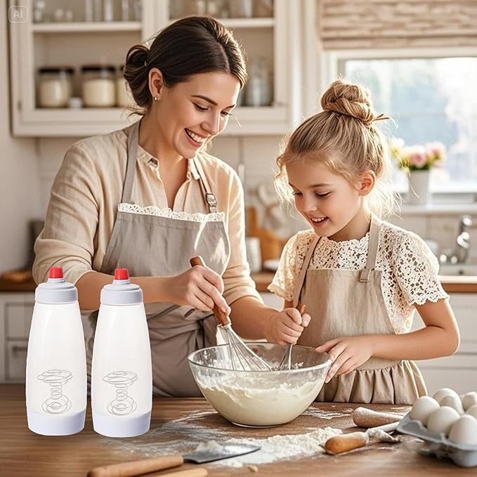 Pancake Batter Dispenser with stainless steel mixing ball, Pancake Shaker Batter Dispenser Bottle Baking Tool .Kitchen Batter Squeezer Bottle Suitable for Cupcakes, Pancakes, and Muffins (2pack)