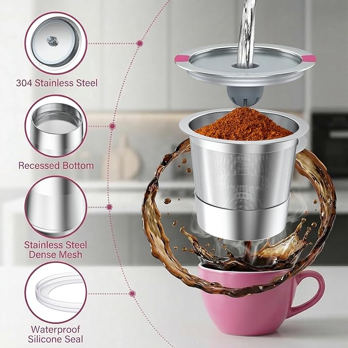 Reusable K Cups for K eurig 1.0 & 2.0 Coffee Makers, 1-Hole Stainless Steel Reusable Coffee Pods, Refillable K Cup Filter for K-Mini/Express/Classic/Elite, Leak Proof, BPA Free, Easy to Clean, 1 Pack