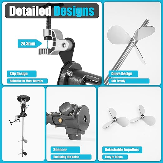 50 Gallon Pneumatic Automatic Paint Mixer, Industrial Air Agitator, 1/2 HP 2000 RPM Industrial Air Agitator for 55 Gallon Drum, Stainless Steel Tank Barrel Air Mixer for Coating Ink