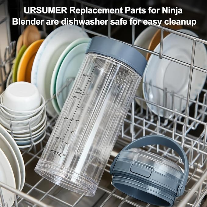 Ninja Blast Accessories 3pcs - Replacement Parts 18oz Blending Vessel Cup & Vessel Cap & Sip Lid with Carry Handle, Compatible with Ninja Blast Portable Blender BC100 Series and BC151 Series Blue
