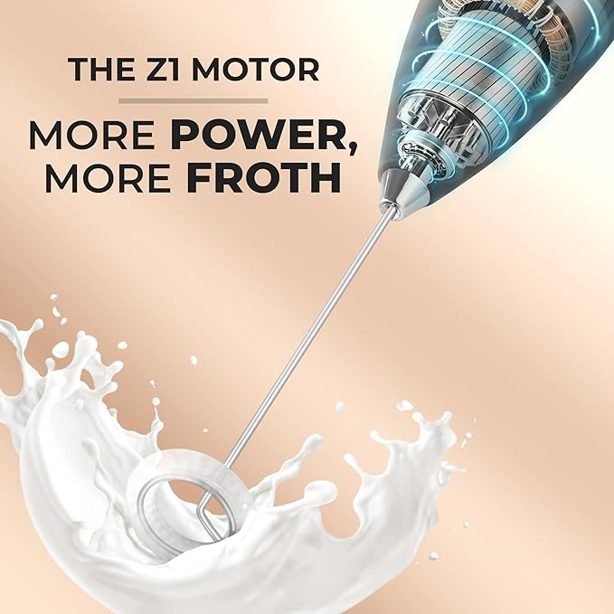 Zulay Kitchen Powerful Milk Frother Wand - Ultra Fast Handheld Drink Mixer - Electric Whisk Foam Maker for Coffee, Lattes, Cappuccino, Matcha & Creamer - Lemon Blue
