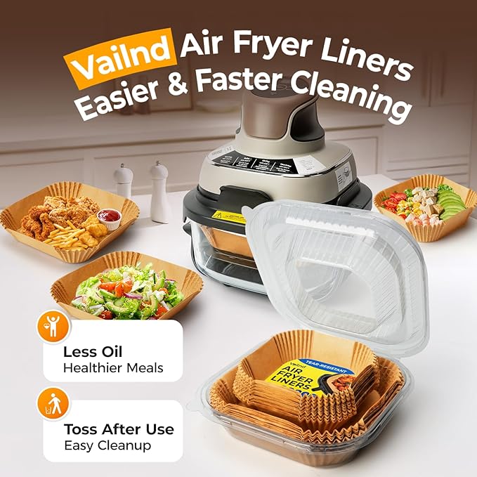 Vailnd 300 Pcs Air Fryer Liners Disposable Fits for Ninja Crispi 4-in-1 Portable Glass, Square Parchment Paper Sheets for 4QT & 6 Cup Air Fryer Cooking System, Non-Stick AirFryer Liners Accessories