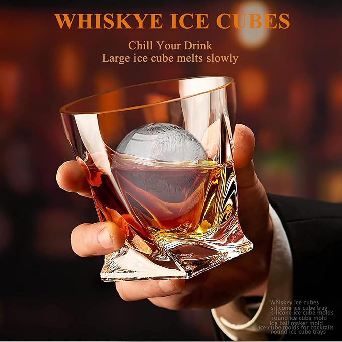 AIBIRUIWhiskey Ice Cubes Mold,2 x 8 PCS x 1.8 inch Whiskey Ice Cubes,Circle Ice Cube Tray with Lid and Bin,Sphere Ice Ball Maker Mold,Round Ice Cube Mold for Cocktails