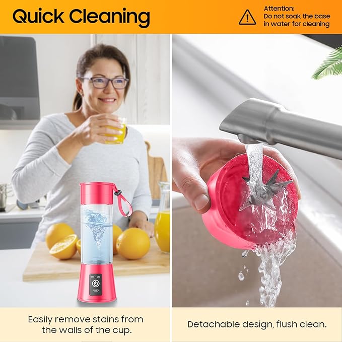 Cordless Portable Personal Size Blender - Mini Blender Make Smoothies and Shakes, 380Ml BPA Free Travel Cup, Powerful Blending Suit in Office/Home/Gym