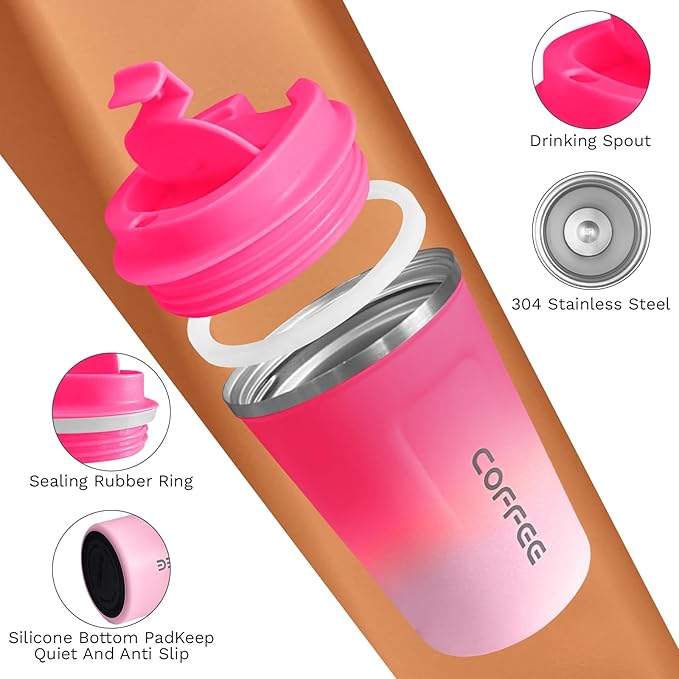 SPLMIFA Travel Coffee Mugs Leak-Proof, Reusable Coffee Cups with Lids, Stainless Steel Vacuum Insulated Coffee Tumblers, Thermal Insulation Cups for Men & Women Hot & Cold Drinks(2nd-Red White, 12OZ)