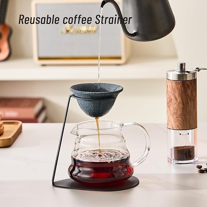 Baalaka Pour Over Coffee Dripper Set, Reusable Ceramics Coffee Filter, Paperless Single Cup Coffee Maker with Non-Slip Stand, Drip Coffee Maker with Metal Coffee Filter Holder