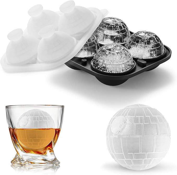 ACOOKEE Death Star Ice Cube Molds, Nerd Whiskey Gifts for Men Geeks, Fun Shapes Large Ball Ice Cube Mold for Cocktails, Bourbon