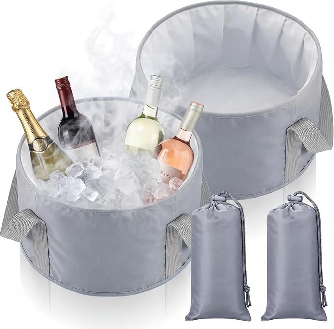 Reallnaive 2 Pcs Cooling Ice Bucket for Parties 15L Large Folding Cooler Capacity Foldable Ice Bucket with Storage Bag for Summer Party Keeping Drinks Tube for Cold or Warm for Camping Beach(Grey)