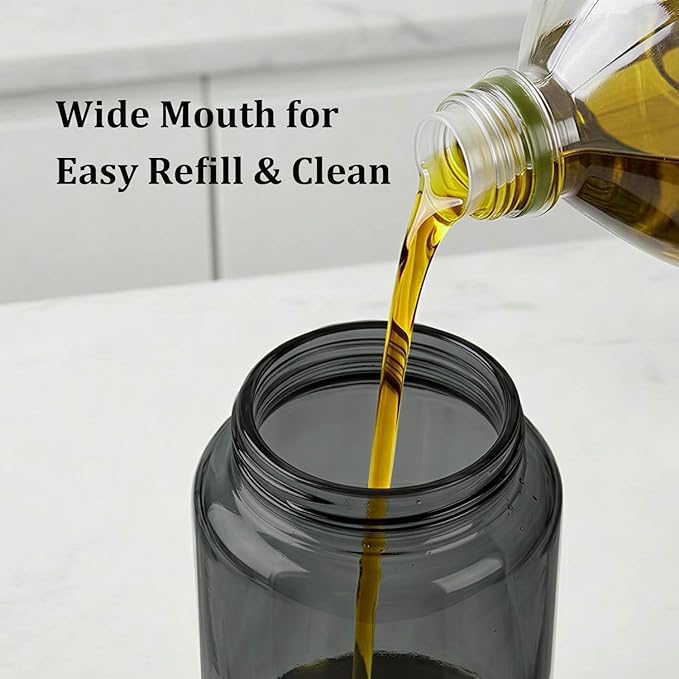 Aelga Olive Oil Dispenser Bottle for Kitchen, 14oz Dark Glass Vinegar Dispenser, Auto Flip Lid, UV-Protected Oil Cruet with Drip-Free Pour Spout